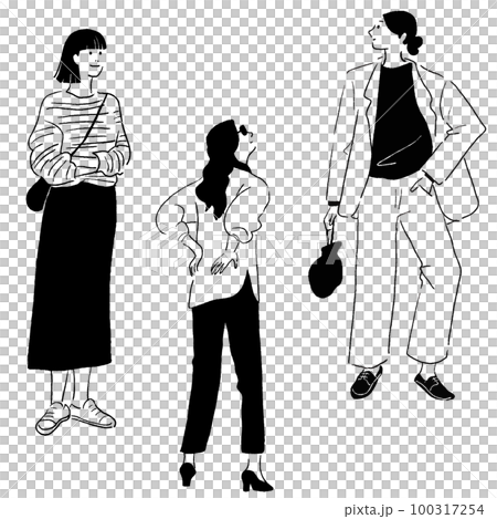 おしゃれなファッション女性のベクター線画 100317254