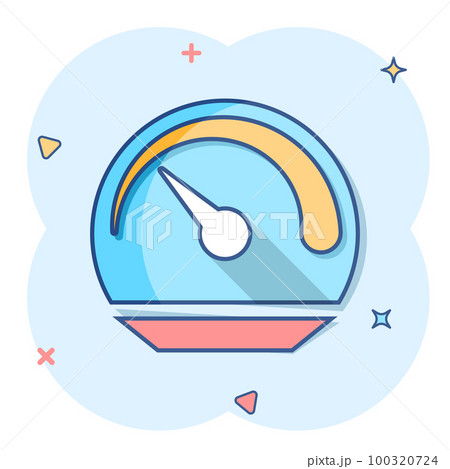 Vector cartoon dashboard icon in comic style. Level meter sign illustration pictogram. Speed business splash effect concept. Vector cartoon dashboard icon in comic style. Level meter sign illustration pictogram. Speed business splash effect concept. 100320724