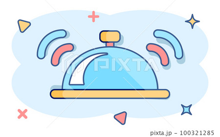 Vector cartoon bell icon in comic style. Alarm bell concept illustration pictogram. Handbell business splash effect concept. 100321285
