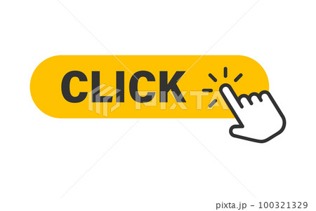 Click here icon in flat style. Pointer clicking vector illustration on isolated background. Web button sign business concept. 100321329