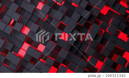 3d rendering abstract background of randomly positioned black and red cubes. 100321382