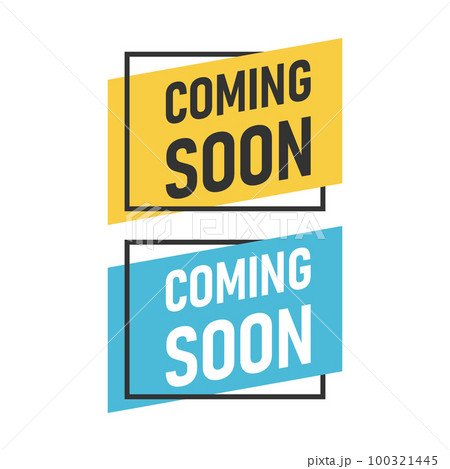 Coming soon banner icon in flat style. Promotion label vector illustration on isolated background. Open poster sign business concept. 100321445
