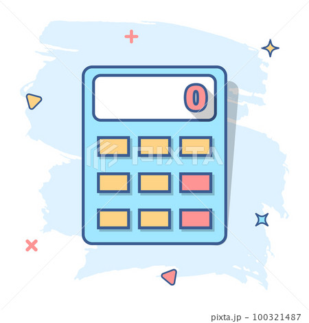 Cartoon calculator icon in comic style. Calculate illustration pictogram. Finance sign splash business concept. Cartoon calculator icon in comic style. Calculate illustration pictogram. Finance sign splash business concept. 100321487