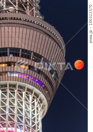 《東京都》皆既月食とスカイツリー・2022年11月8日 《東京都》皆既月食とスカイツリー・2022年11月8日 100322370