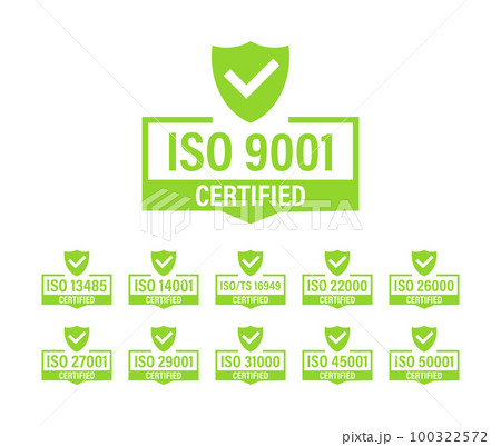Set of ISO Certification stamp and labels. ISO Certified badge. Information security management Set of ISO Certification stamp and labels. ISO Certified badge. Information security management 100322572