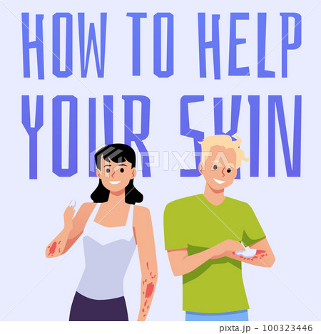 Squared banner with people having atopic dermatitis flat style 100323446