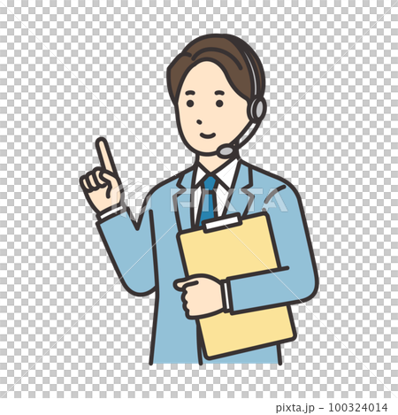 Illustration of a male operator holding a document and pointing Illustration of a male operator holding a document and pointing 100324014