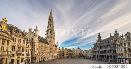 Brussels Belgium, panorama city skyline at Grand Place Square 100324092