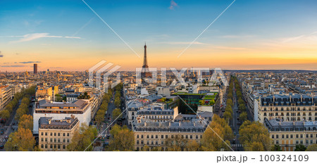 Paris France, high angle panorama view of Eiffel Tower and city skyline 100324109