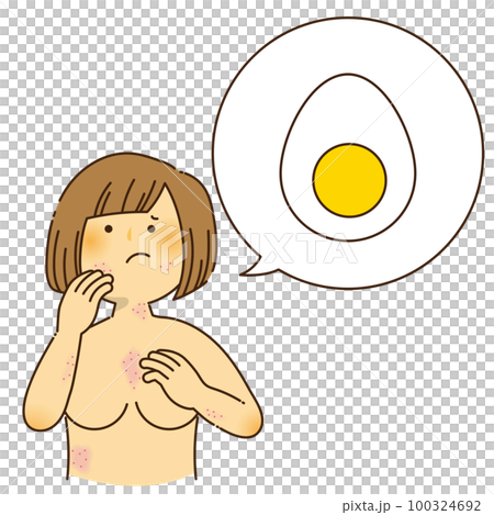 A woman who is itching due to an egg allergy A woman who is itching due to an egg allergy 100324692