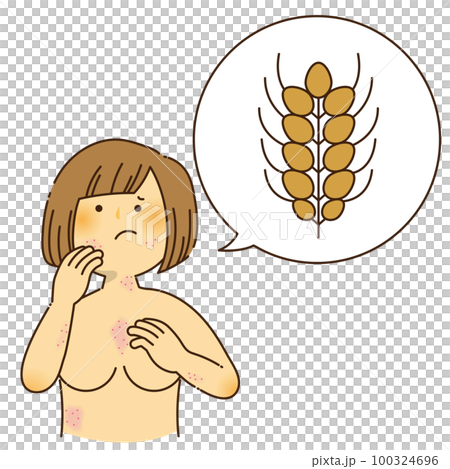 A woman who is itching due to a wheat allergy 100324696