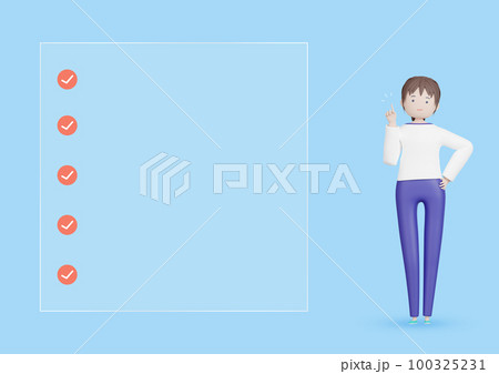 3DCG｜チェックポイントを解説する若いアジア人女性 100325231