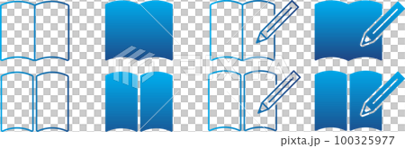 Blue documents and pencil icon set 100325977