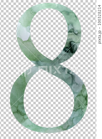 Watercolor teal green number 8 isolated illustration, summer design element 100328214
