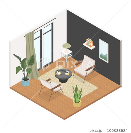 Minimalistic interior design - modern vector colorful isometric illustration 100328624