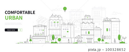 Comfortable urban space - modern thin line design style vector banner 100328652
