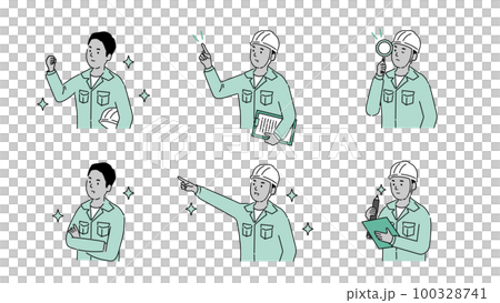 いろいろなポーズの作業服の外国人男性イラストセット1、ベクター いろいろなポーズの作業服の外国人男性イラストセット1、ベクター 100328741