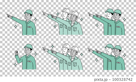 Foreign man illustration set 2 in work clothes in various poses, vector Foreign man illustration set 2 in work clothes in various poses, vector 100328742