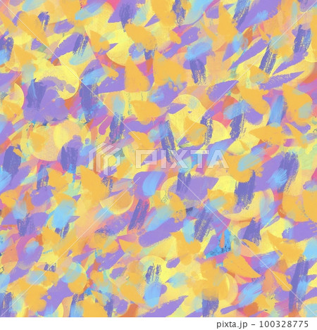 油絵抽象正方形アート背景）紫・オレンジ・水色のカラフルでフレッシュ