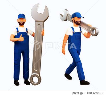 3d repairman with big spanner 100328869