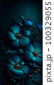 a close up of a bunch of blue flowers, dark flower pattern wallpaper, blue rose petals, flowing teal 100329055