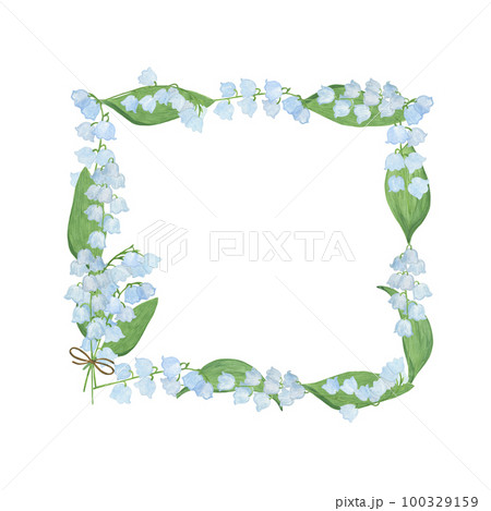 Lily-of-the-valley flower branch, watercolor illustration symbol of spring and happiness hand drawn white plants pattern for greeting cards, invitations, textile 100329159