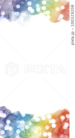 アルコールインクアートとボケライトの白背景縦長テンプレート）虹色のグラデーション 100329208