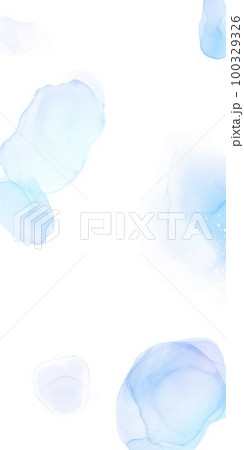 白背景にアルコールインクアートの春夏用縦長テンプレート）シャボン玉風の模様・水色のグラデーション 100329326