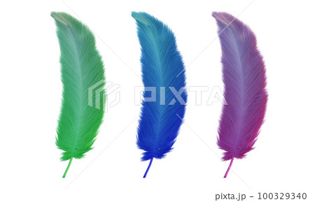 背景透過したカラフルな鳥の羽根 100329340