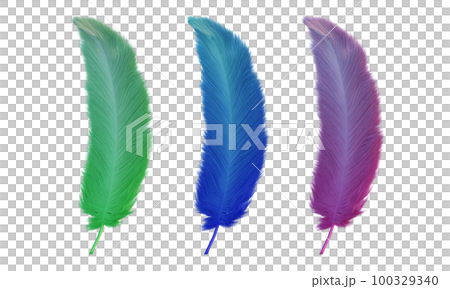 背景透過したカラフルな鳥の羽根 100329340