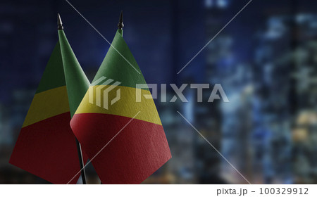 Small flags of the Congo on an abstract blurry background 100329912
