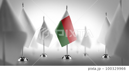 The national flag of the Madagascar surrounded by white flags 100329966