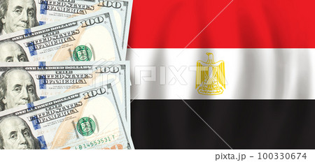 Dollars on flag of Egypt, Egyptian finance, subsidies, social support, GDP concept 100330674