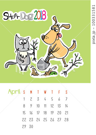 Calendar 2018 with cute funny dog and sad cat Calendar 2018 with cute funny dog and sad cat 100331581