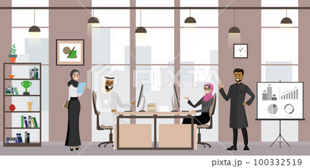 Group of Arab businessmen or office workers in modern office Group of Arab businessmen or office workers in modern office 100332519