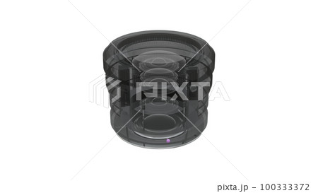 Exploring the Technology of Interchangeable Lenses: Fixed Focal Length Lens with Internal Focusing for Digital Cameras in perspective, 3D rendering, isolated on white backdrop for masking, tracing 100333372