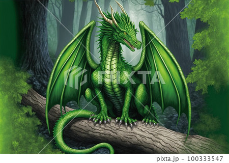 Green dragon, mysterious monster from farytales and symbol of 2024 lunar year in Chinese calendar. Generated AI. Green dragon, mysterious monster from farytales and symbol of 2024 lunar year in Chinese calendar. Generated AI. 100333547