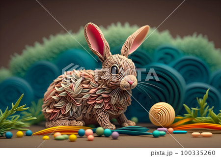 Charming Paper Quilled Baby Rabbit in Colors for Artistic. Generative Ai Charming Paper Quilled Baby Rabbit in Colors for Artistic. Generative Ai 100335260