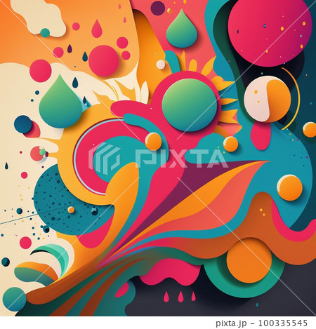 Abstract futuristic contemporary modern cosmic design in cartoon style with spheres, stripes and lines. 100335545