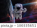 Astronaut in orbit of deep space planet 100335651