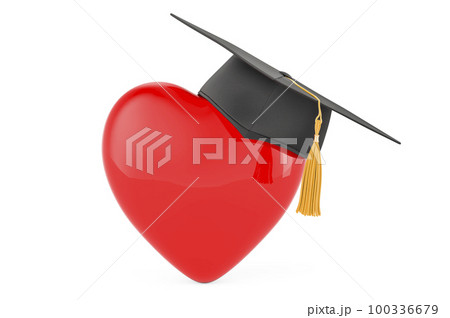 Red heart with education hat. 3D rendering 100336679