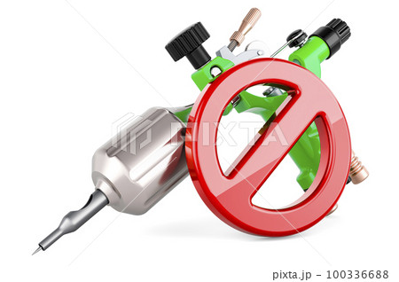 Tattoo machine with forbidden symbol, 3D rendering 100336688