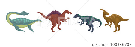 Different Dinosaurs as Terrestrial Reptiles of Jurassic Period Vector Set Different Dinosaurs as Terrestrial Reptiles of Jurassic Period Vector Set 100336707