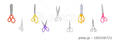 Scissors with Pair of Metal Blades as Hand-operated Shearing Tool Vector Set 100336721
