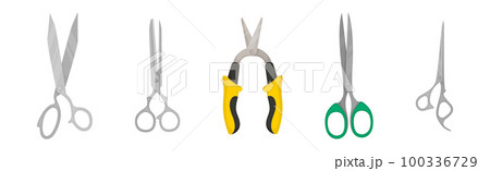 Scissors with Pair of Metal Blades as Hand-operated Shearing Tool Vector Set Scissors with Pair of Metal Blades as Hand-operated Shearing Tool Vector Set 100336729