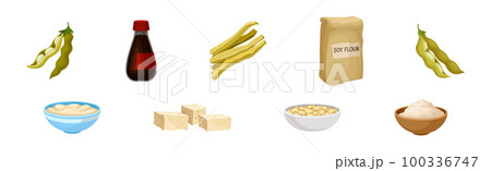 Soy Product as Organic Vegetarian Food and Nutrition Vector Set 100336747