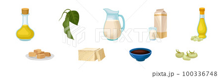 Soy Product as Organic Vegetarian Food and Nutrition Vector Set 100336748
