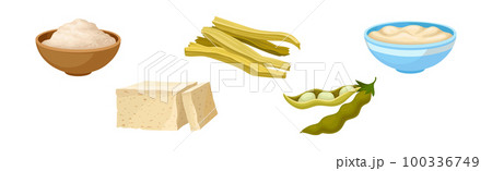 Soy Product as Organic Vegetarian Food and Nutrition Vector Set 100336749
