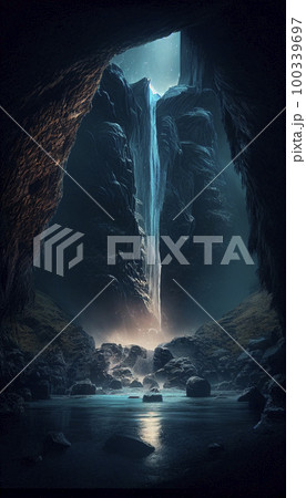 mystical magical waterfall in the mountains mystical magical waterfall in the mountains 100339697