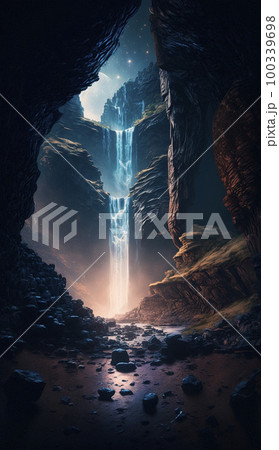 mystical magical waterfall in the mountains 100339698